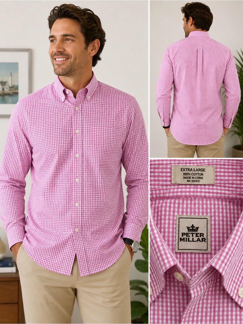 Peter Millar Pink Gingham Button-Down Shirt
